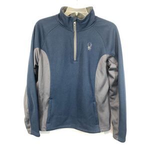 Spyder Men's Colorblock Mock Neck 1/4 Zip Pullover Sweater Blue Gray Size Large